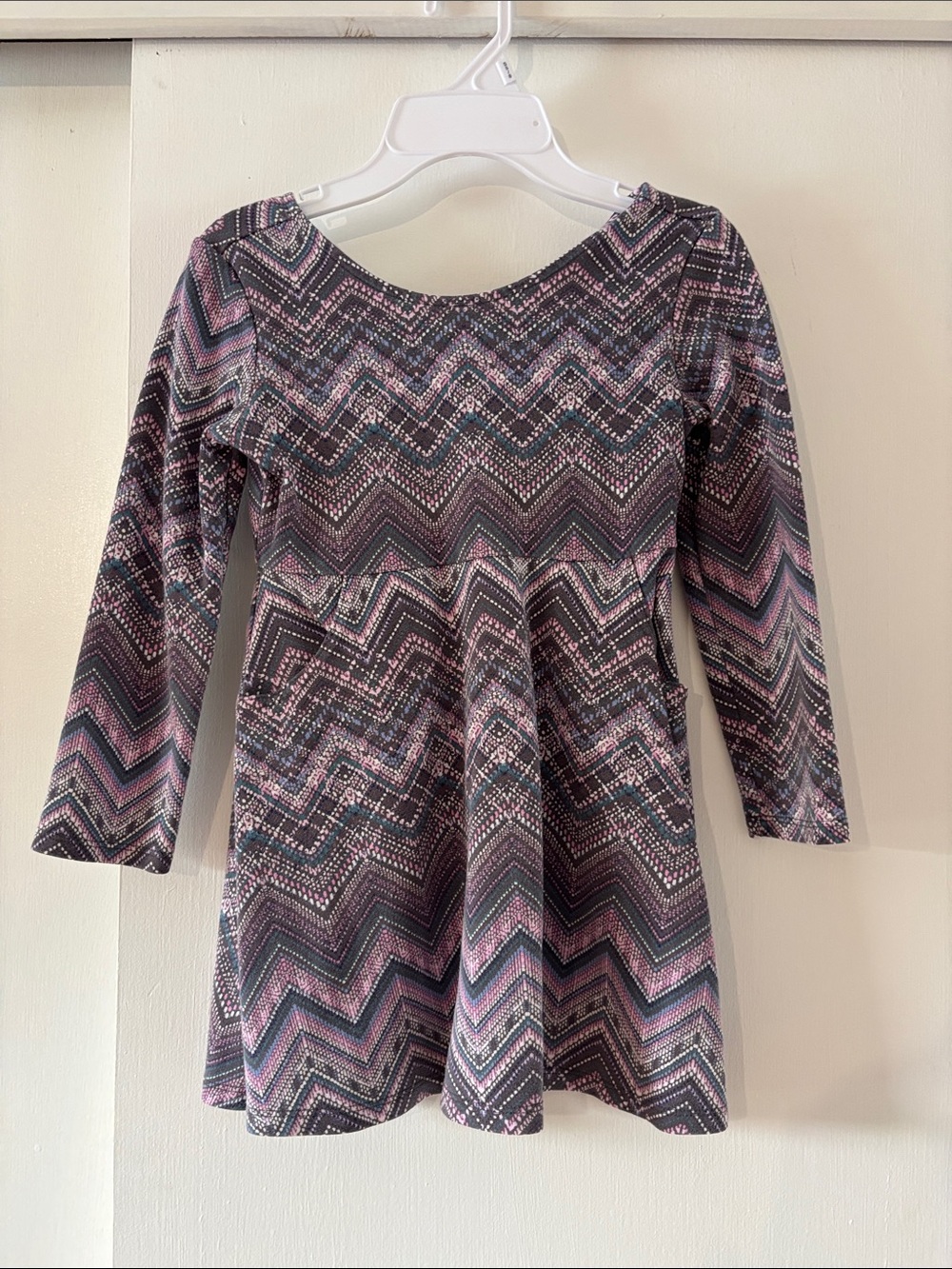 Gymboree Pink & Gray Chevron Long-Sleeve Skater Dress